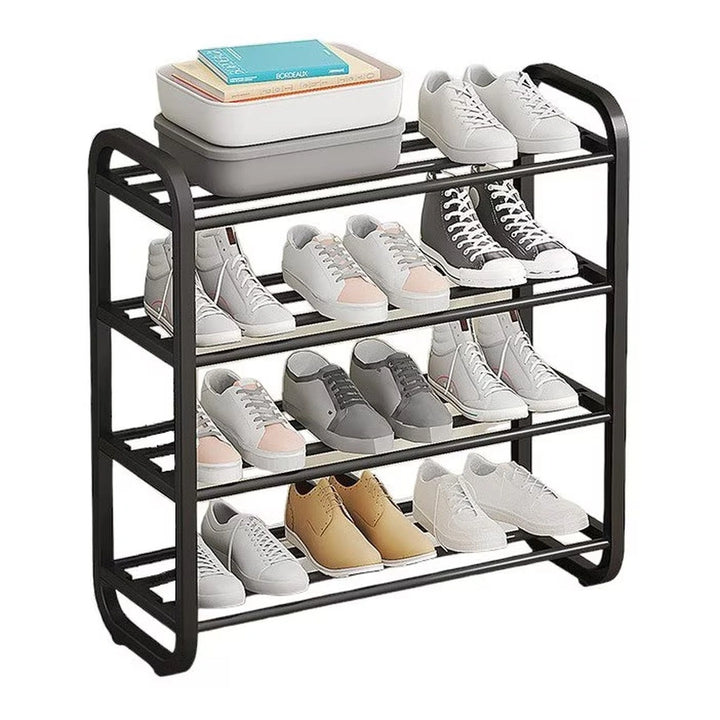 Suport pentru Pantofi cu 4 Niveluri, Raft Metalic pentru Încălțăminte, Organizator Modern pentru Hol, Dormitor și Dressing, 60 x 23 x 58 cm, Negru