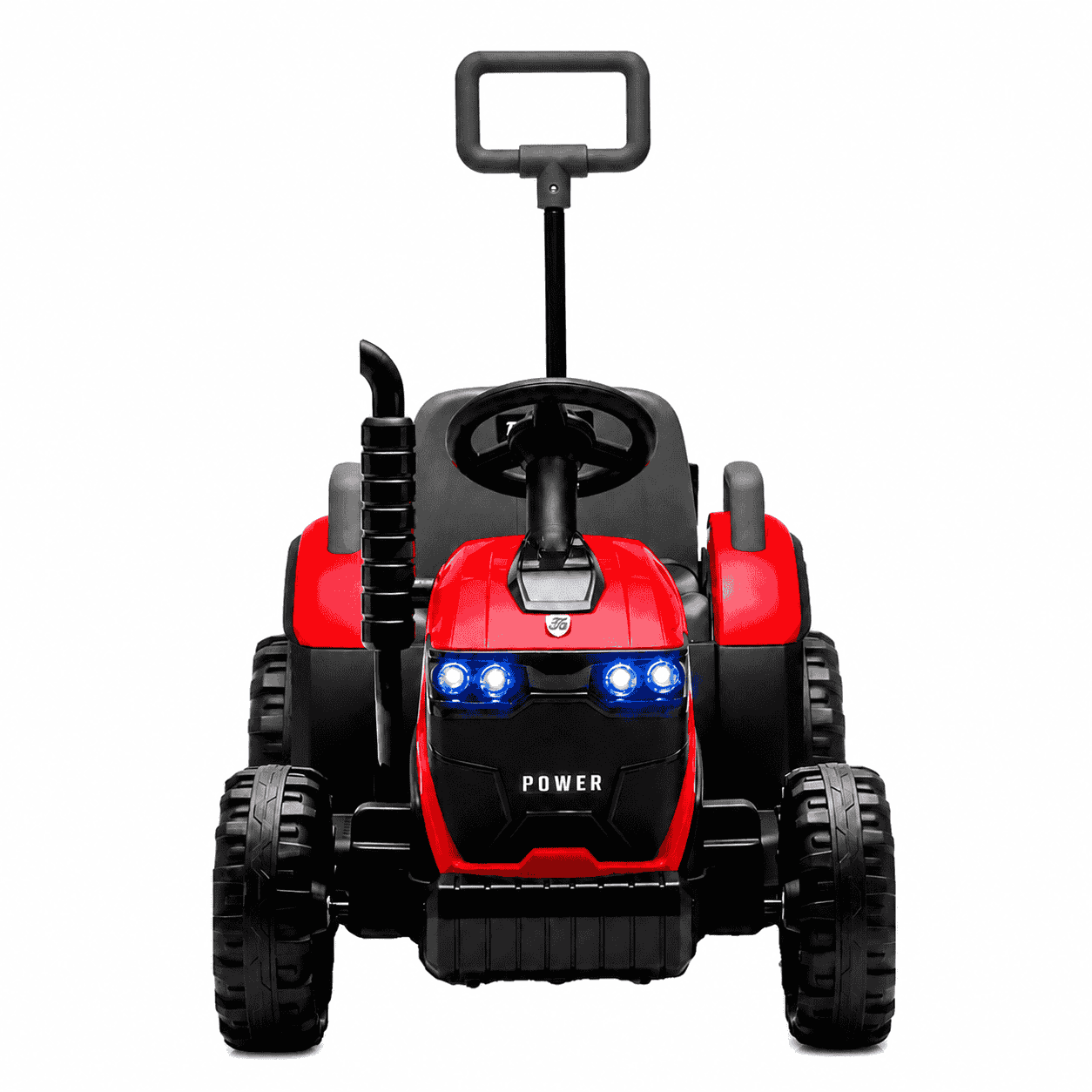 Tractor Electric KIDOO pentru Copii cu Telecomandă 2.4G, Remorcă Detașabilă, 12V 4.5Ah, 2 Motoare 380, Lumini LED, Muzică, Centură de Siguranță, Roșu/Galben