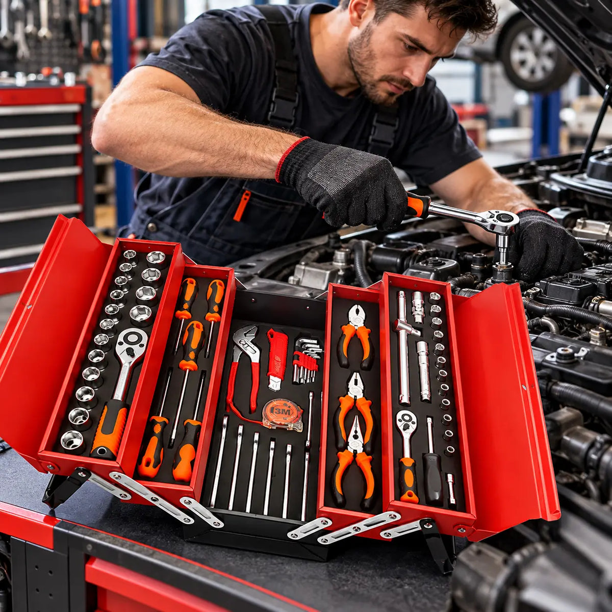 Trusă de Scule AT PERFORMANCE® – 85 Piese, Cutie Metalică cu 5 Compartimente